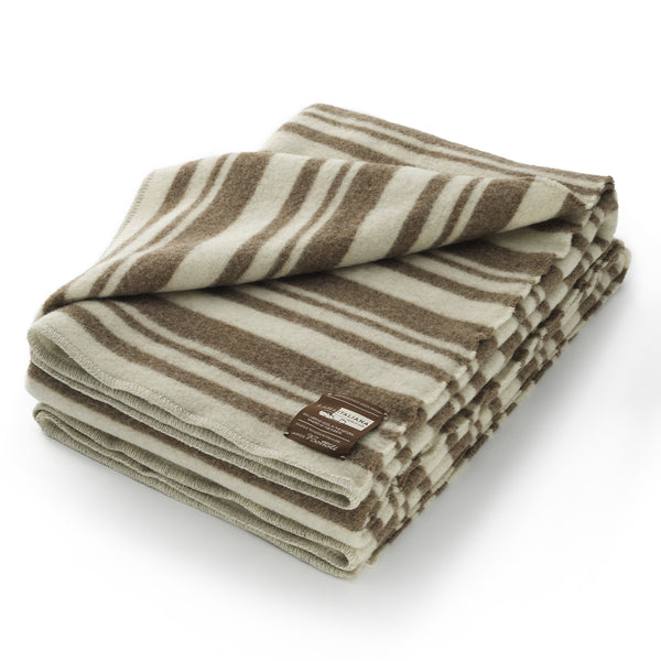 Coperta letto singolo LANAITALIANA - 100% Lana Vergine Merino - Stripes - NOCE