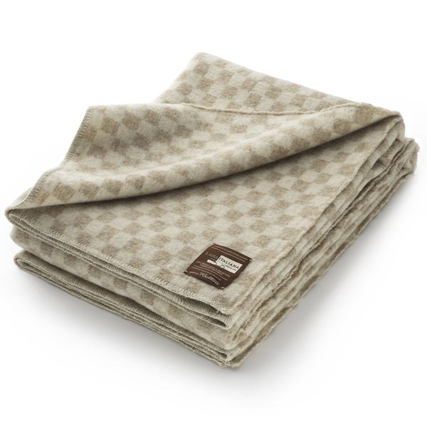 Coperta letto singolo LANAITALIANA - 100% Lana Vergine Merino - Scacco matto - NATURALE