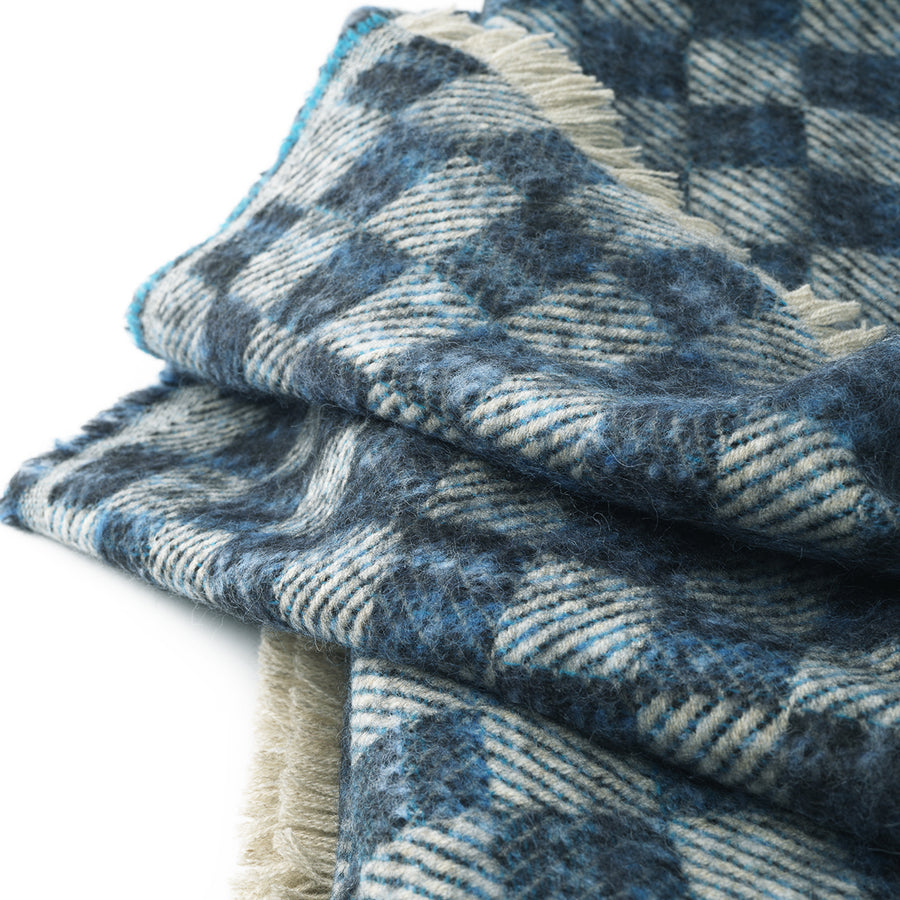Plaid "Fancy" - 100% Lana Vergine Merino - Mosaico - blu
