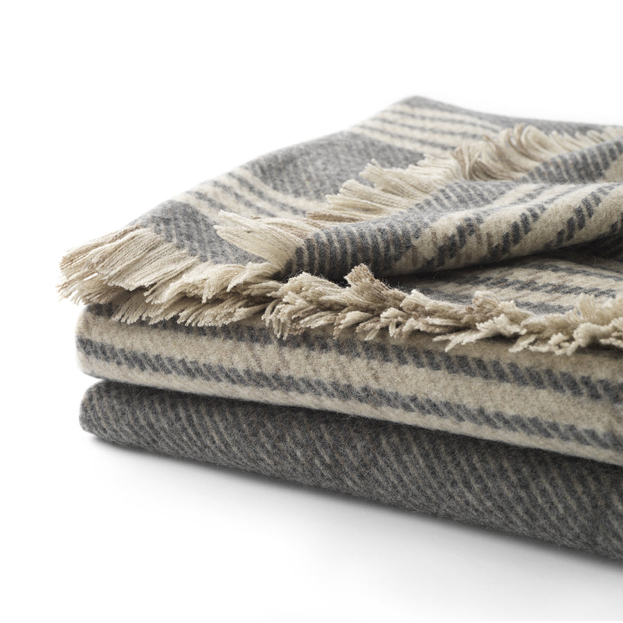 Plaid Maxi NATURALE - Lana Cashmere - PRINCIPE DI GALLES - GRIGIO - TINTO VEGETALE